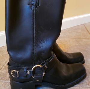 Frye Belted Harness Black Leather tall boots